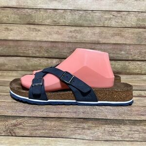 Birki’s Blue Leather Crisscross Sandals